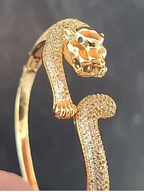 Panther Bangle Gold Tone With Crystals